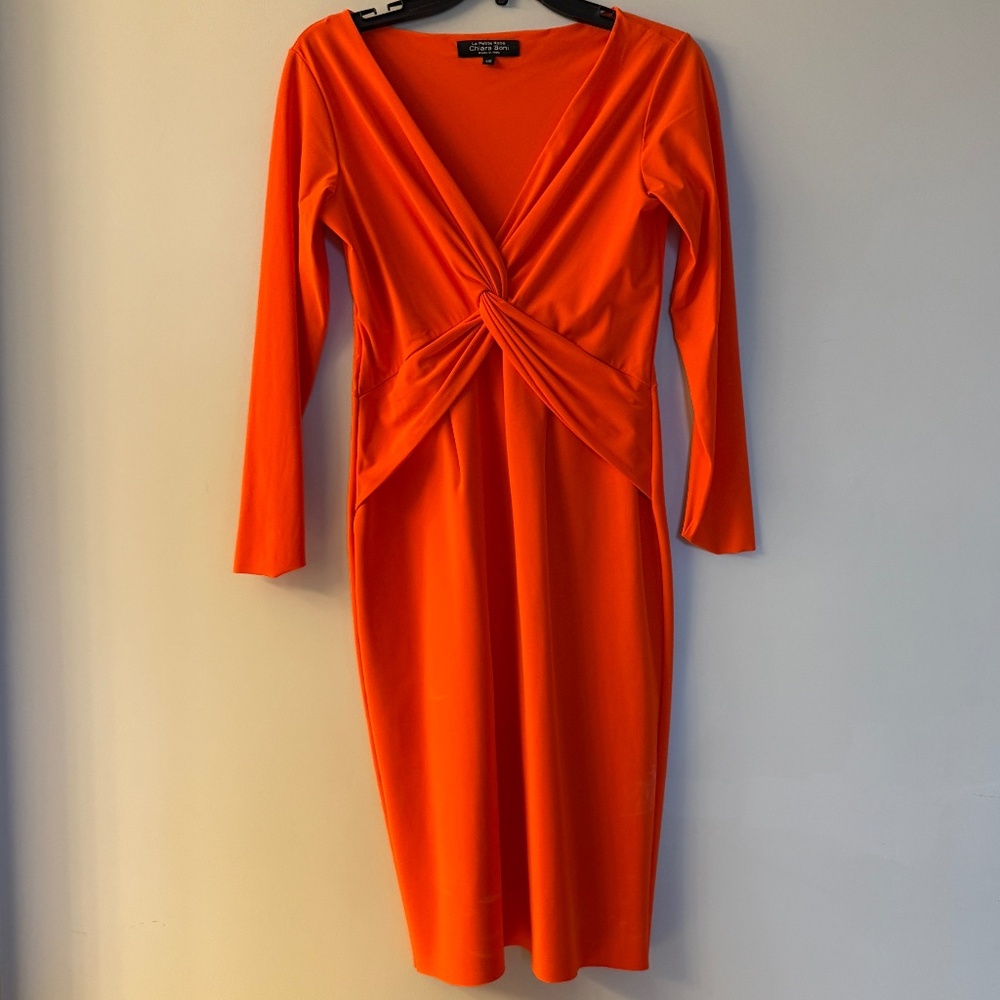 La Petite Robe Chiara Boni cross twist front bright deep orange-red dress 46